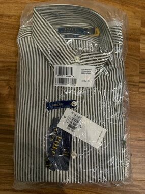 Ralph Lauren Green and White Vertical Stripe Dress Shirt